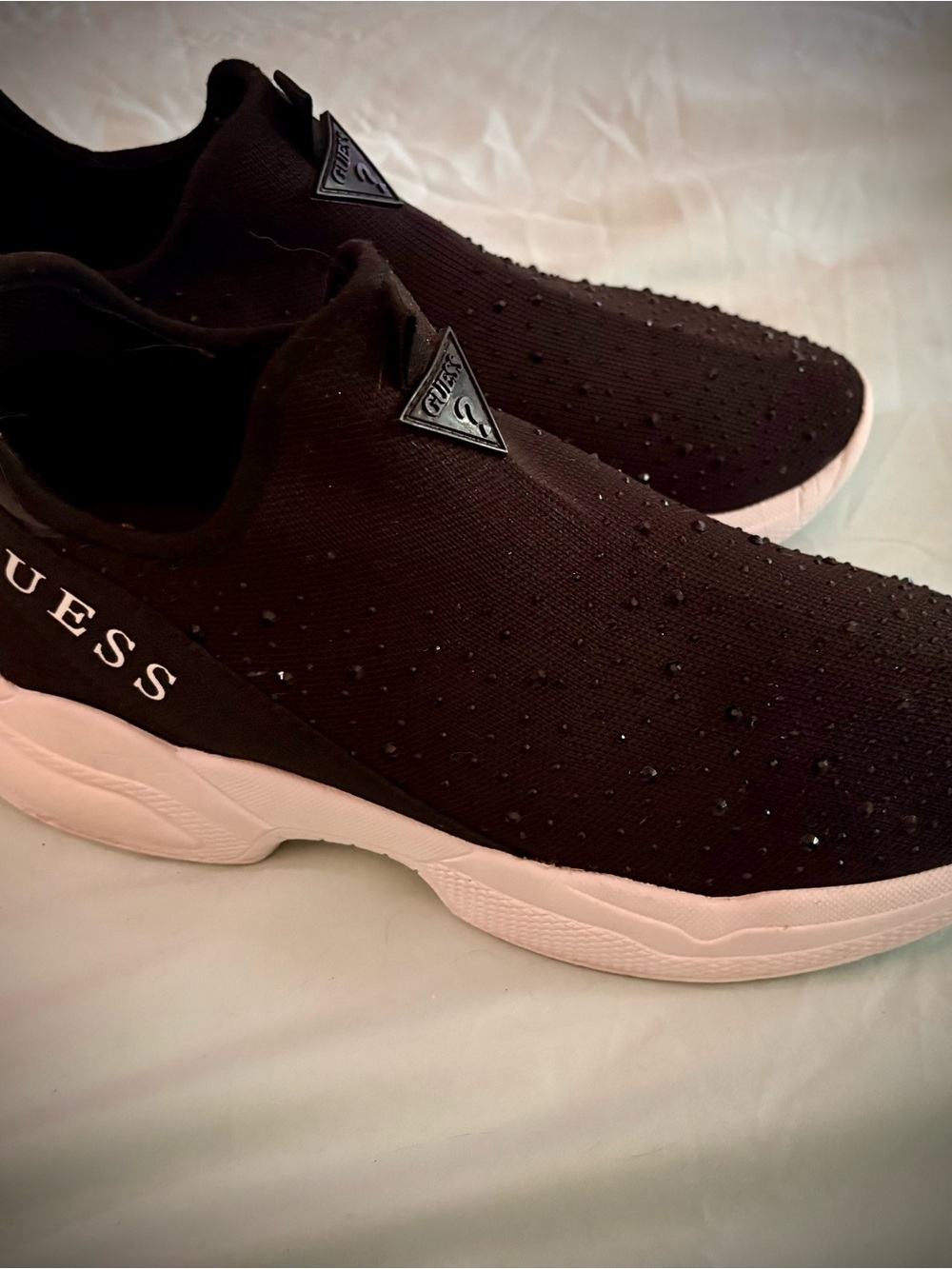 Guess Black Knit Slip-On Sneakers with White Soles